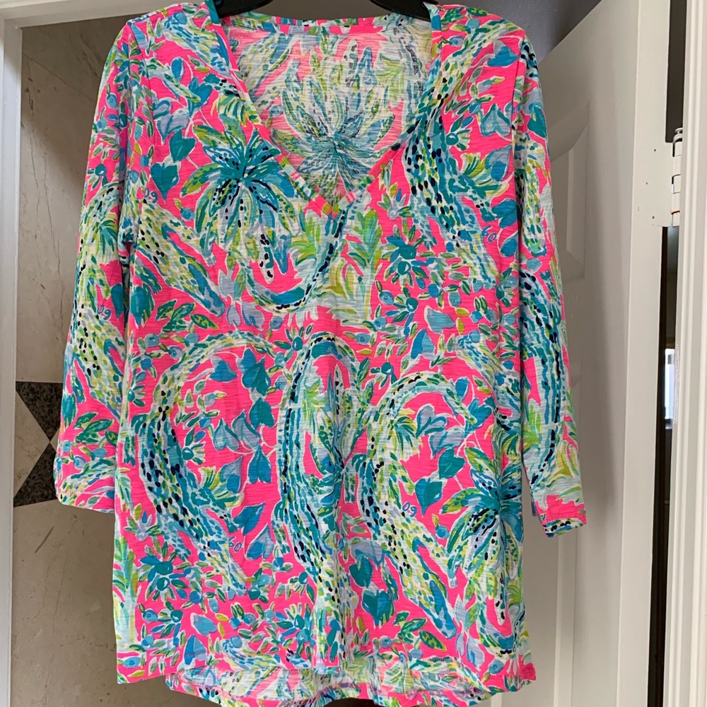 NWT Lilly Pulitzer Etta 3/4 slv Multi Snap Back M